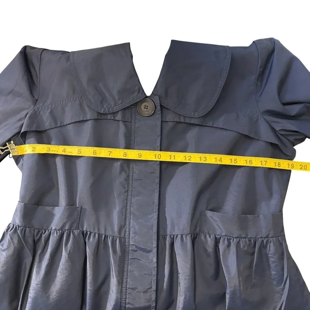 Tulle Navy Blue Coat With Orange Plaid Lining XL Lightweight 3/4 Sleeves Button - Picture 8 of 11